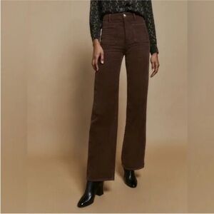 Reformation Alyssa high-rise wide-leg corduroy pants in a cafe brown color